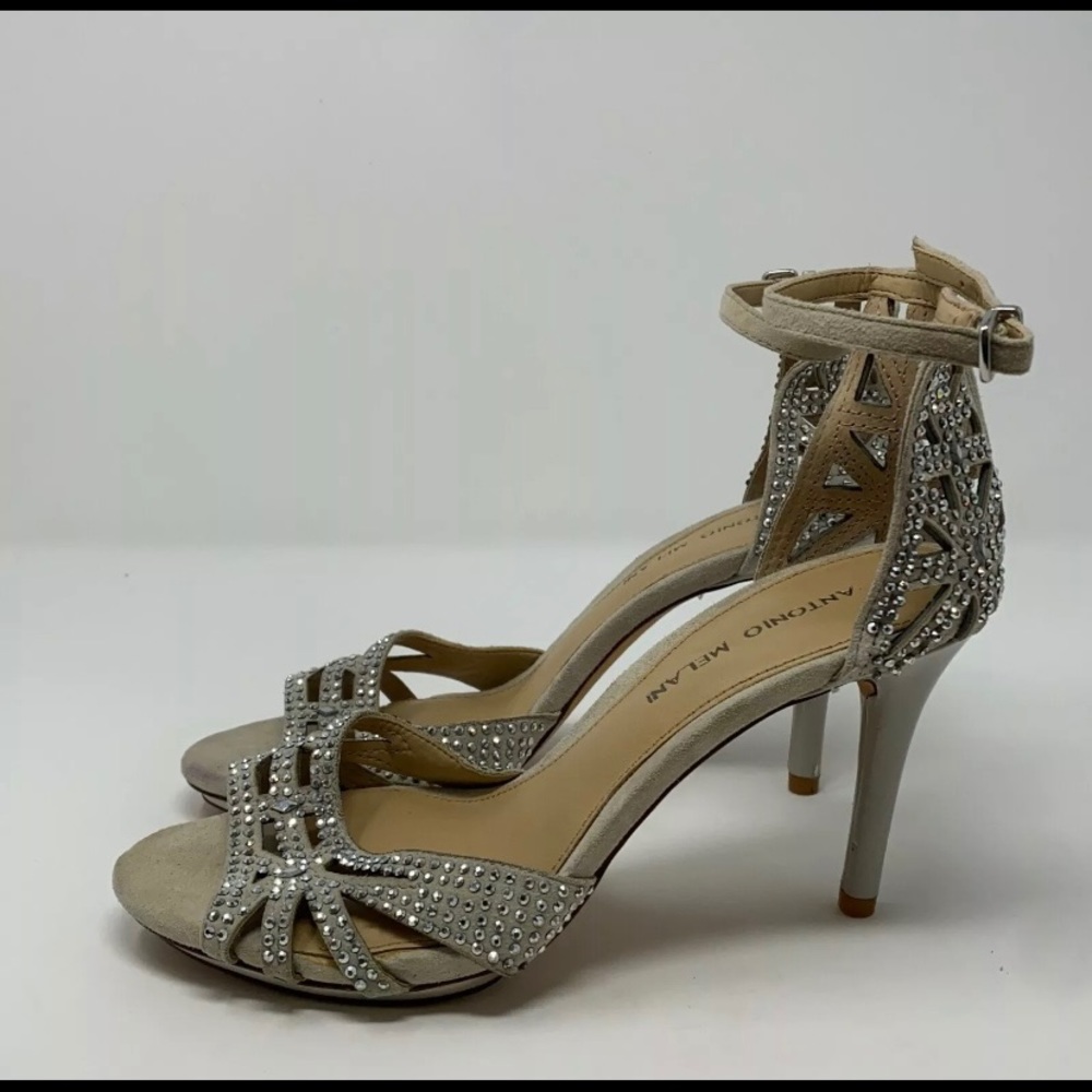 Antonio Melani Womens Beige Rhinestones Embellished Ankle Strap Heels Size 8.5 M